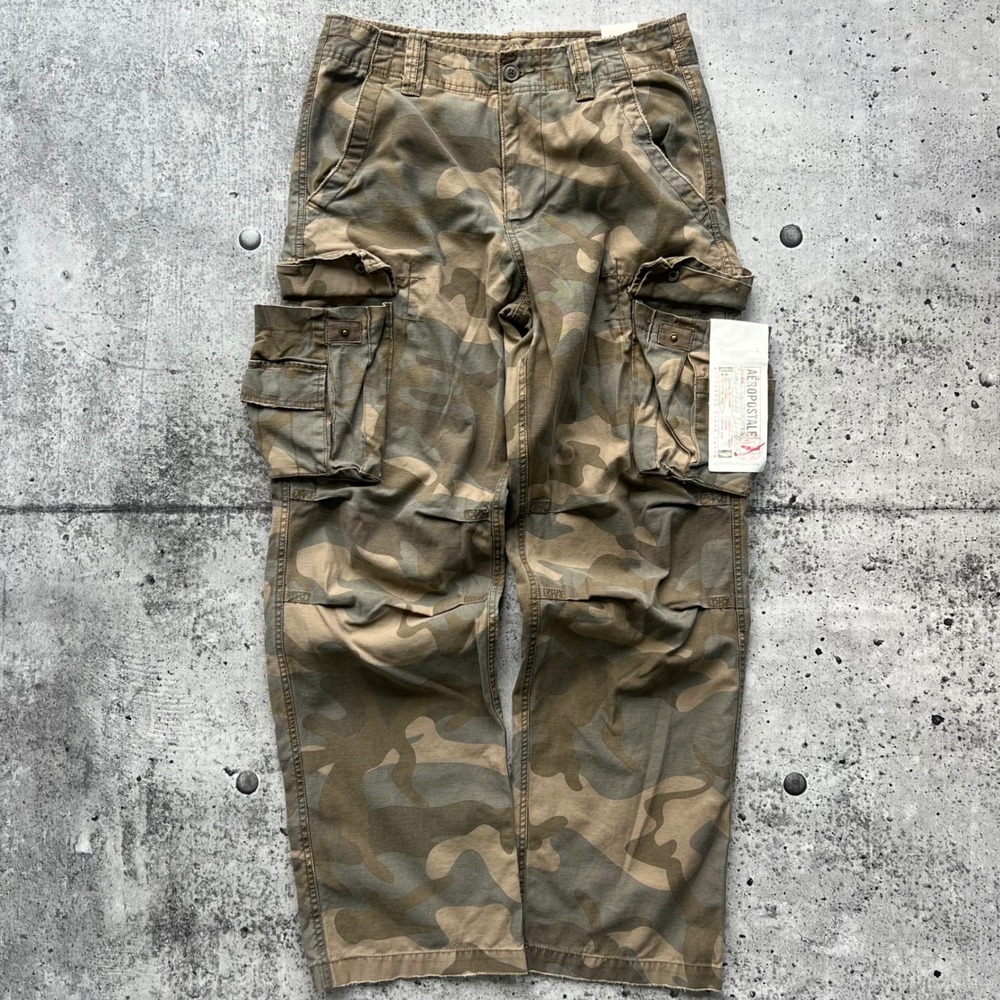 Y2K Aeropostale Pants Men 31x32 Brown Camo Military Cargo Paratrooper NOS